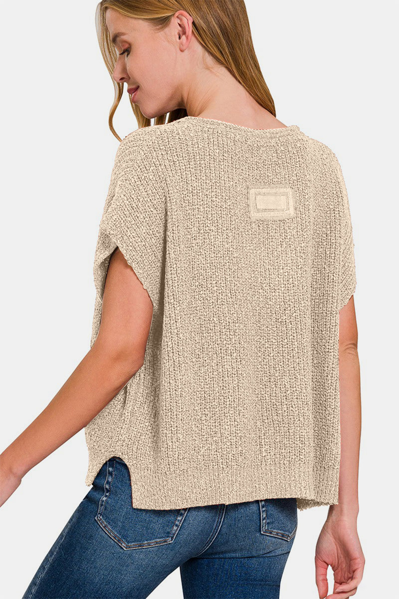 Short Sleeve Side Slit Sweater