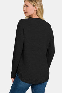 Ful Size Round Neck Long Sleeve Curved Hem Sweater