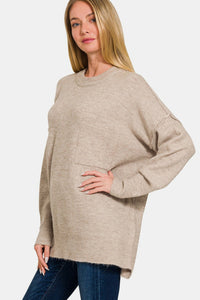 High-Low Hem Drop Shoulder Sweater