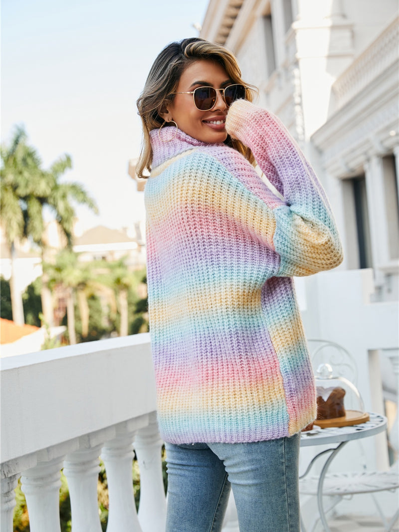 Angel Wings Contrast Turtleneck Dropped Shoulder Sweater