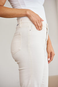 Full Size Tummy Control High Waist Raw Hem Jeans Off White