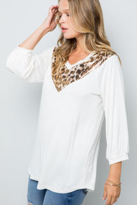 Full Size Leopard Contrast Balloon Sleeve Top