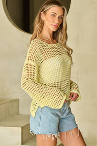 Openwork Round Neck Dropped Shoulder Knit Top