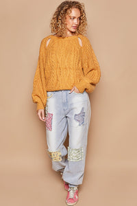 Cable Knit Cutout Long Sleeve Sweater