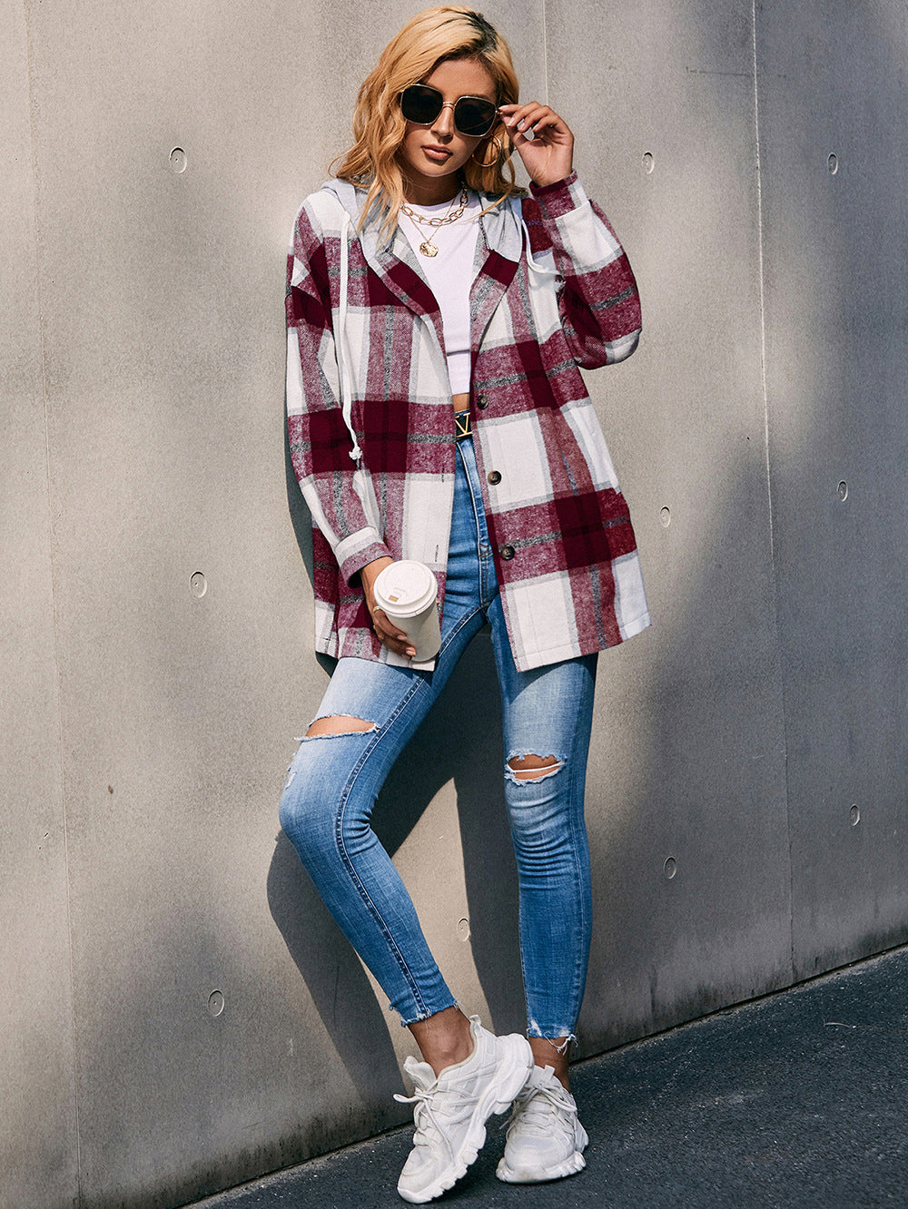 Ivy Lane Plaid Dropped Shoulder Hooded Jacket