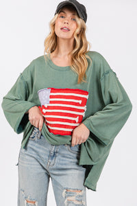 Full Size American Flag Patch Drop Shoulder T-Shirt