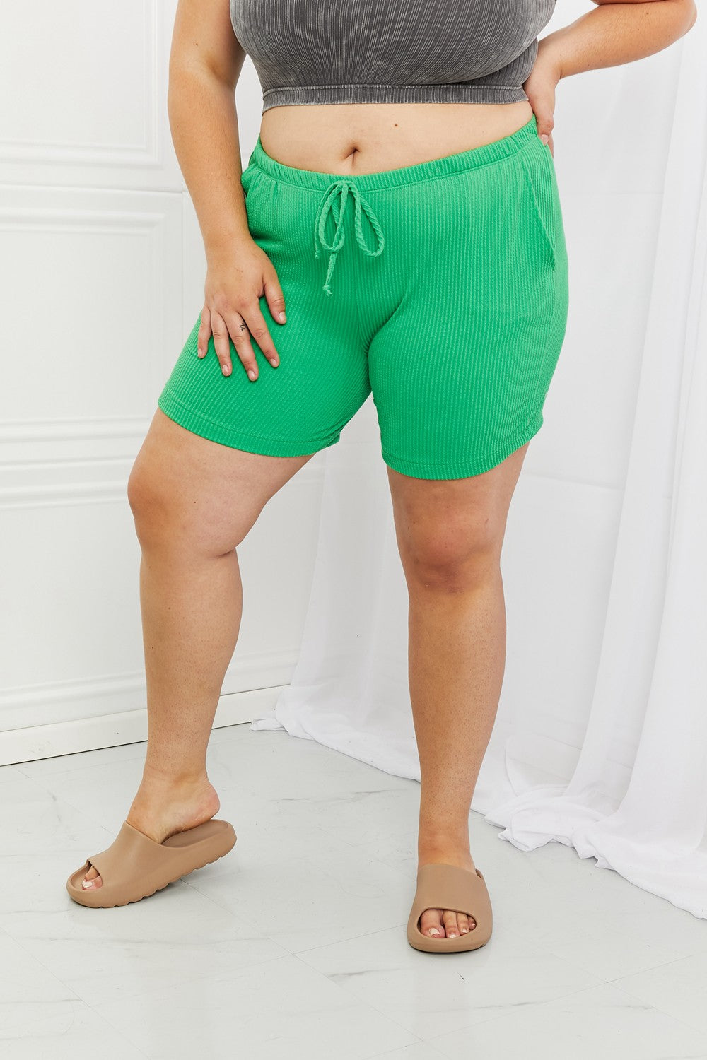 Blumin Apparel Shorts Mid Green / S Blumin Apparel Too Good Full Size Ribbed Shorts in Green