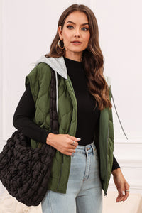 Drawstring Zip Up Hooded Vest Coat