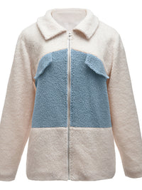 Ivy Lane Plush Contrast Zip Up Coat