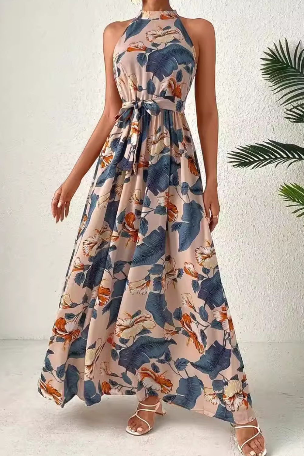 Tied Floral Sleeveless Dress