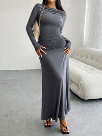 Devine Ruched Long Sleeve Maxi Dress