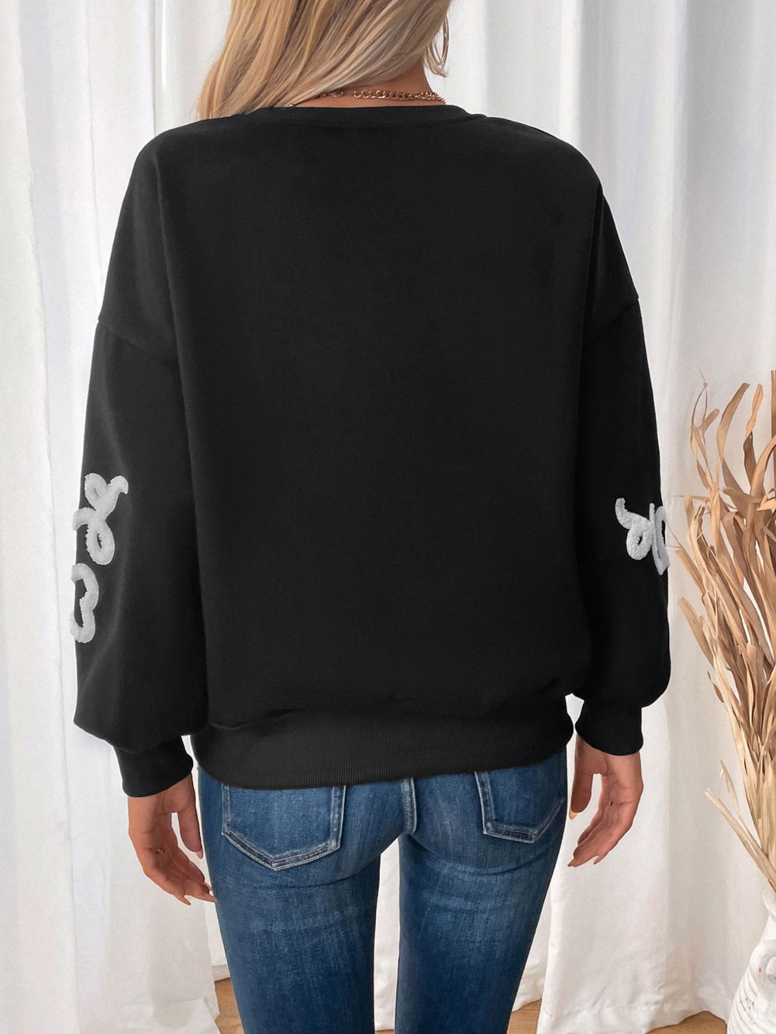 Perfee Heart Round Neck Long Sleeve Sweater