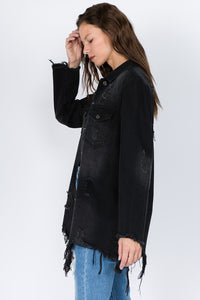 Distressed Frayed Hem Denim Jacket