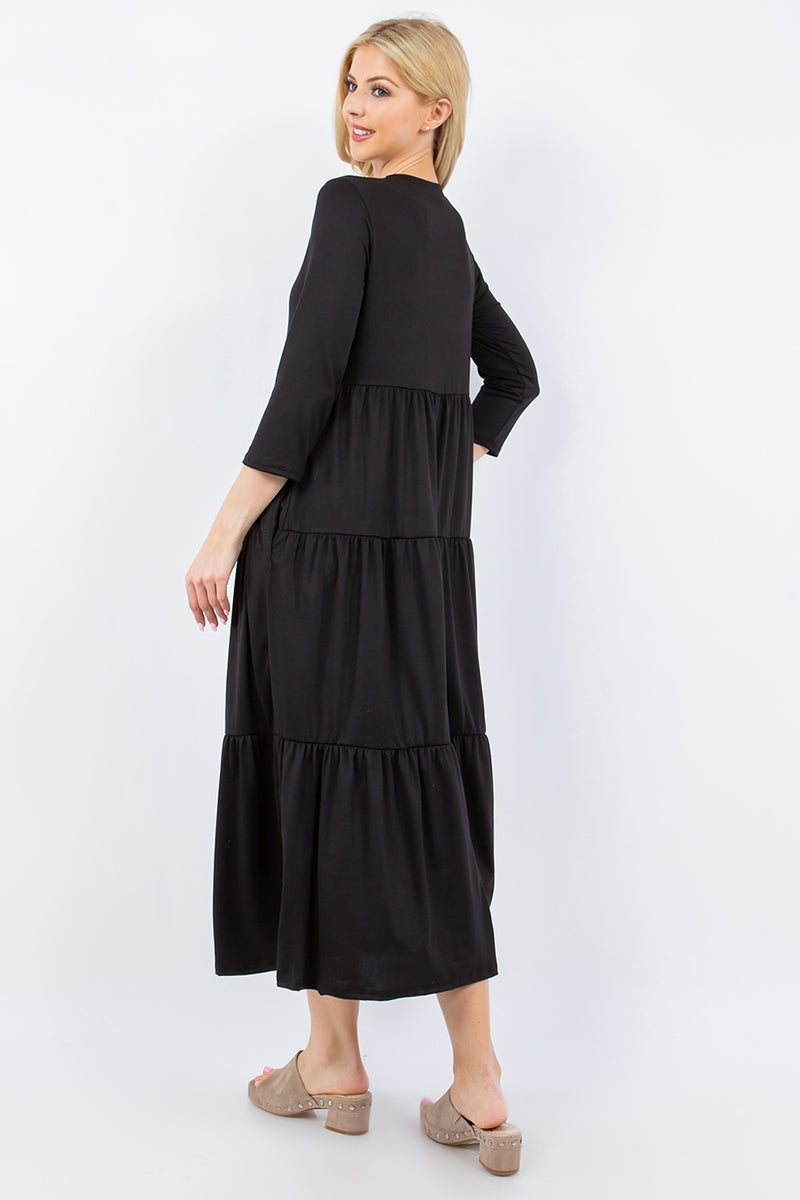 Full Size Tiered Midi Dress with Pockets