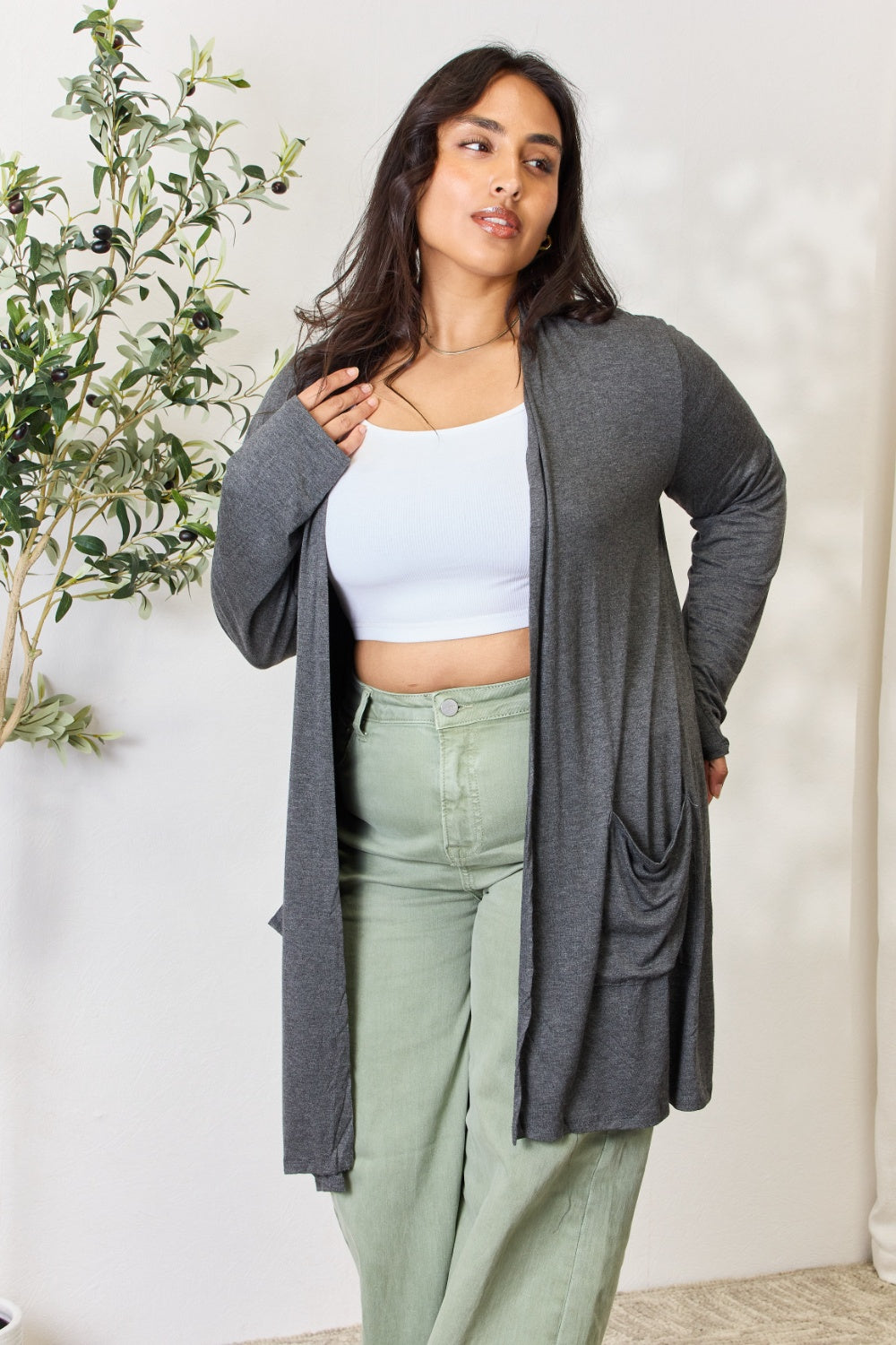 Celeste Full Size Open Front Cardigan with Pockets