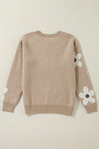 Flower Round Neck Long Sleeve Sweater