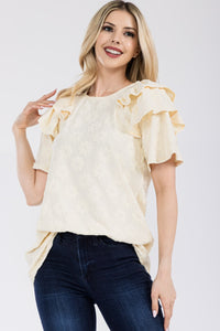 Full Size Ruffle Layered Short Sleeve Daisy Floral Top
