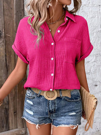 Textured Button Up Short Sleeve Shirt