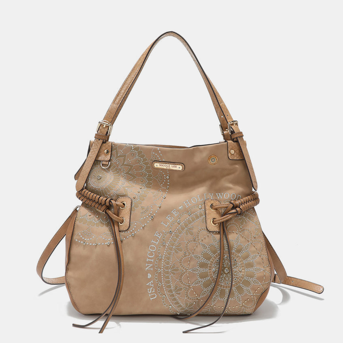 Side Braided Tassel Inlaid Rhinestone Embroidery Hobo Bag