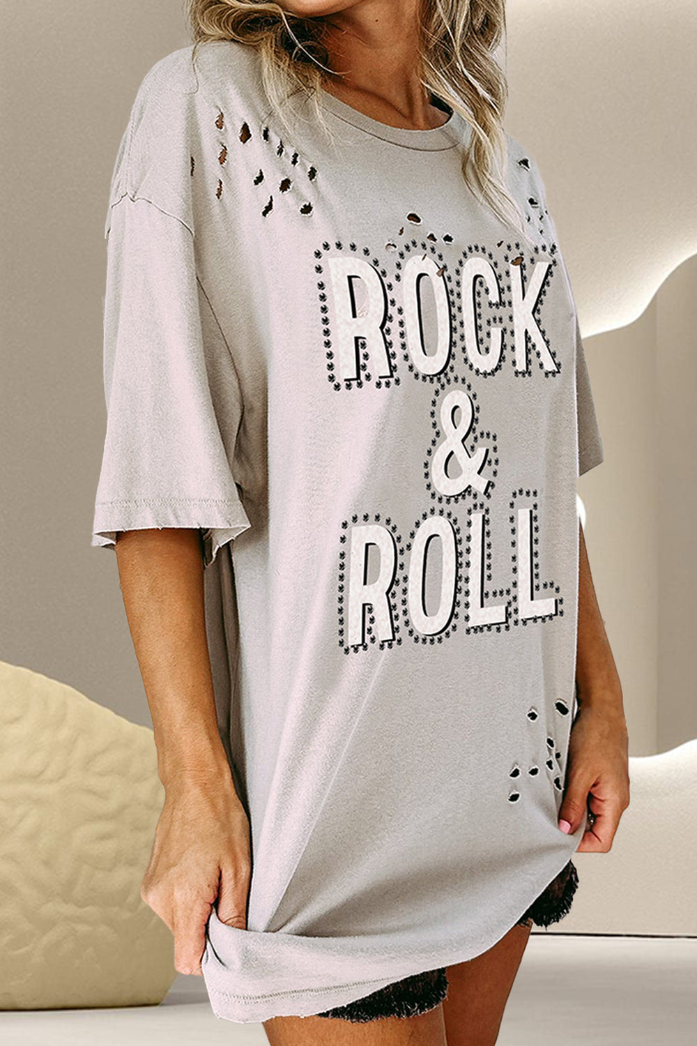 ROCK & ROLL Round Neck Dropped Shoulder T-Shirt