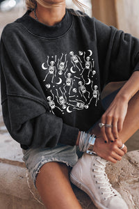 Skeleton Graphic Round Neck Long Sleeve Sweatshirt