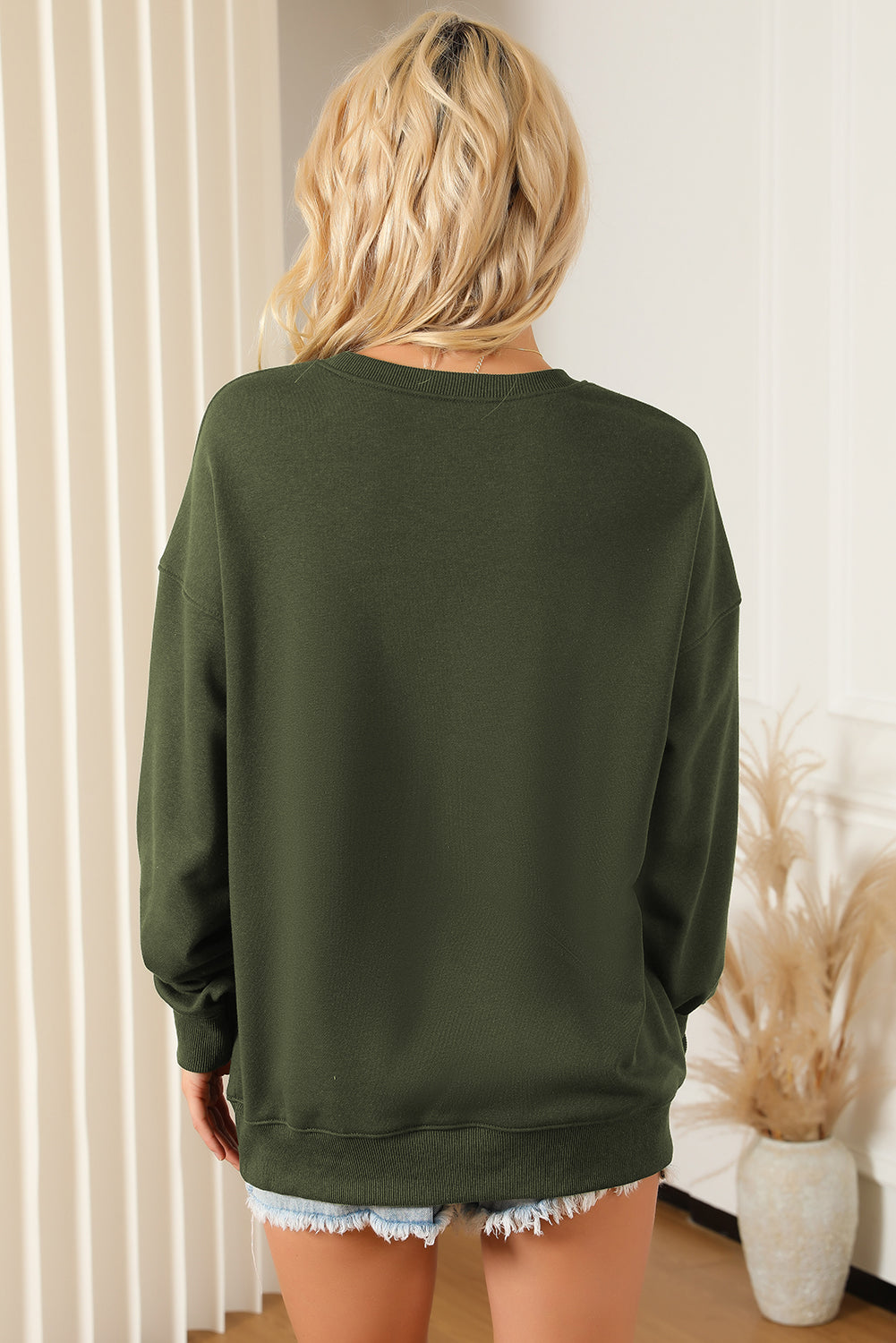 Pocketed Round Neck Dropped Shoulder Sweatshirt