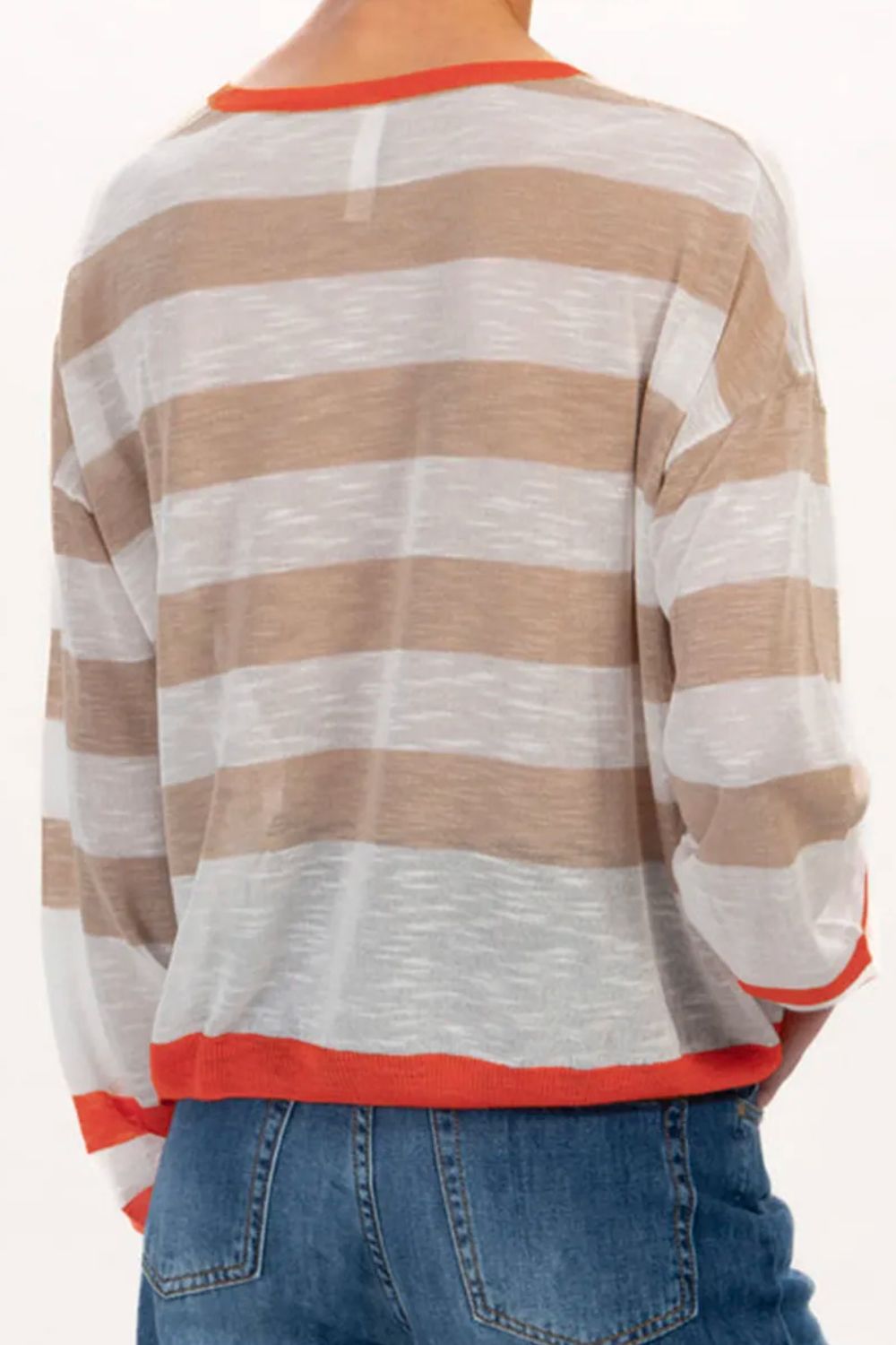 Contrast Striped Round Neck Long Sleeve Knit Top