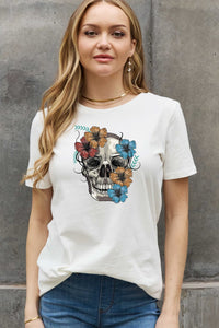 Full Size Flower Skull Graphic Cotton Tee