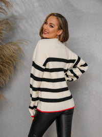 Angel Wings Striped Round Neck Dropped Shoulder Sweater