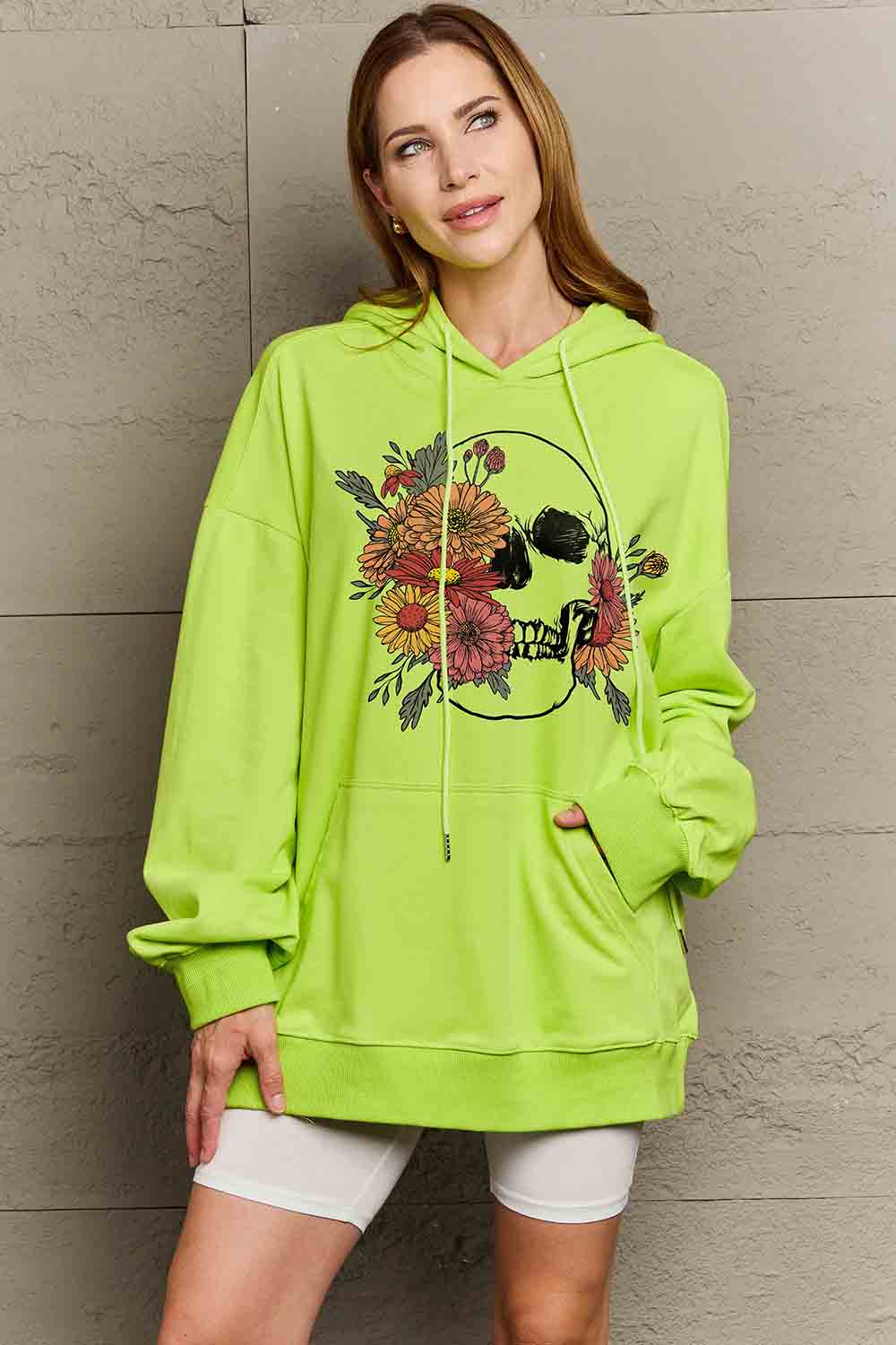Full Size Floral Skull Graphic Hoodie
