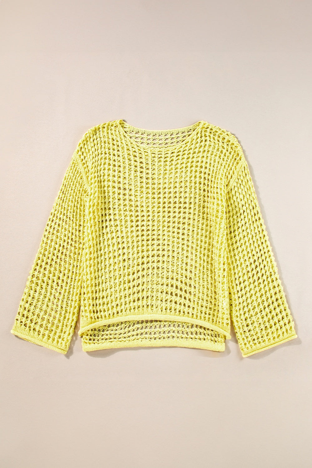 Openwork Round Neck Dropped Shoulder Knit Top