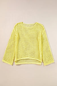 Openwork Round Neck Dropped Shoulder Knit Top