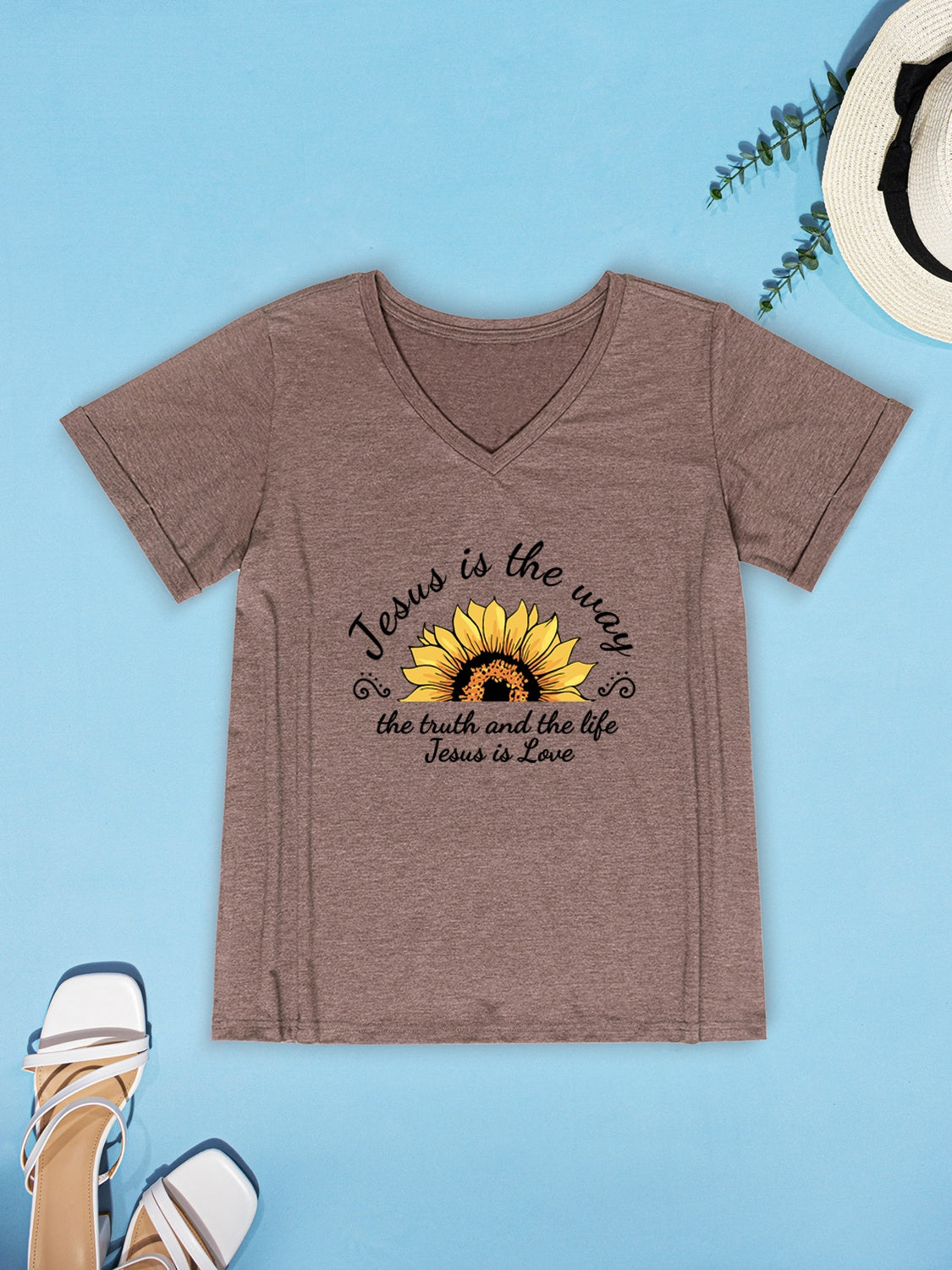 Sunflower V-Neck Short Sleeve T-Shirt