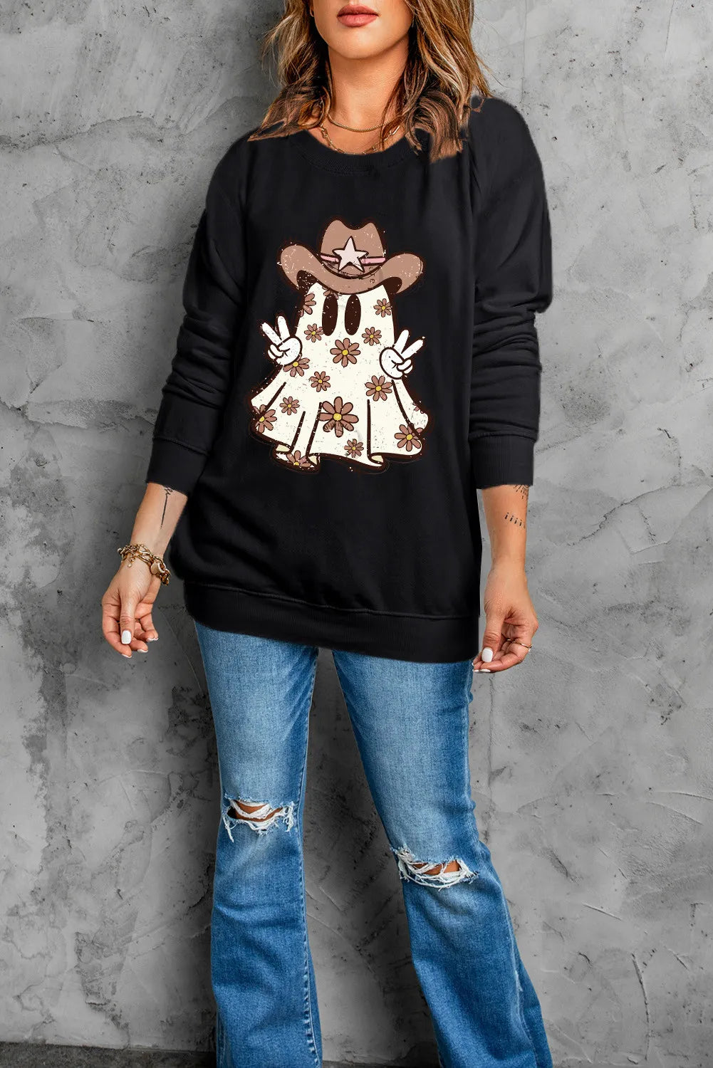 Ghost Round Neck Long Sleeve Sweatshirt