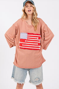 Full Size American Flag Patch Drop Shoulder T-Shirt