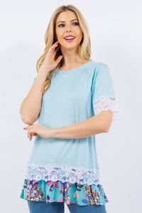 Full Size Lace Trim Short Sleeve Top