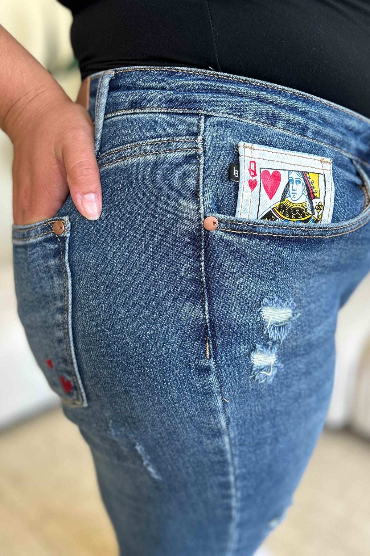 Full Size Queen Of Hearts Coin Pocket BF Jeans