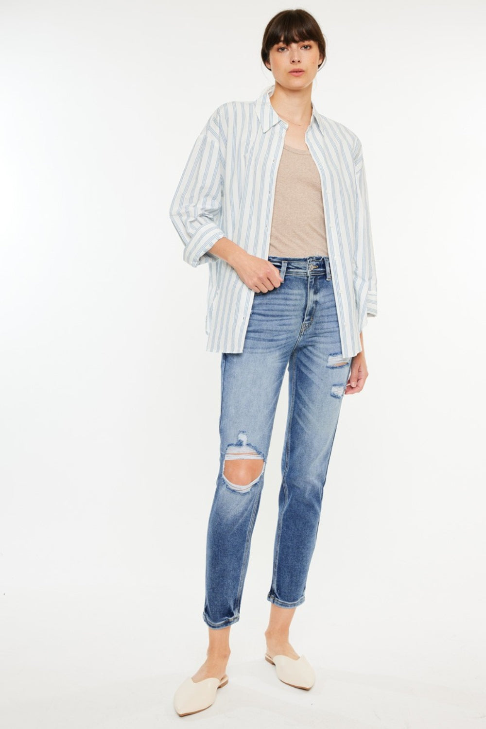 High Rise Distressed Mom Jeans