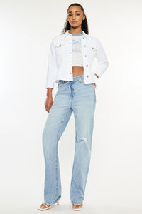 Distressed High Waist Straight Jeans