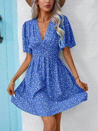 Printed Half Sleeve V-Neck Mini Dress