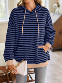 Drawstring Striped Long Sleeve Hoodie