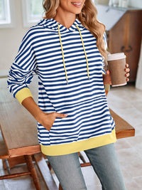 Drawstring Striped Long Sleeve Hoodie