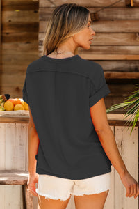 Exposed Seam Round Neck Short Sleeve T-Shirt
