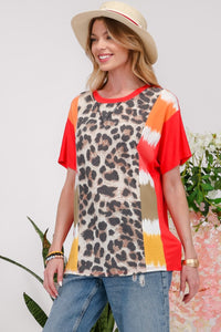Full Size Leopard Color Block T-Shirt