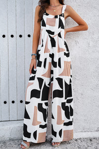 Devine Printed Wide Strap Jumpsuit with Pockets