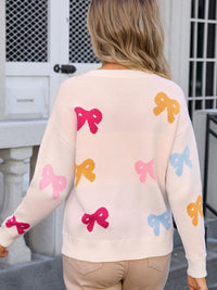 Angel Wings Bow Graphic Round Neck Long Sleeve Sweater