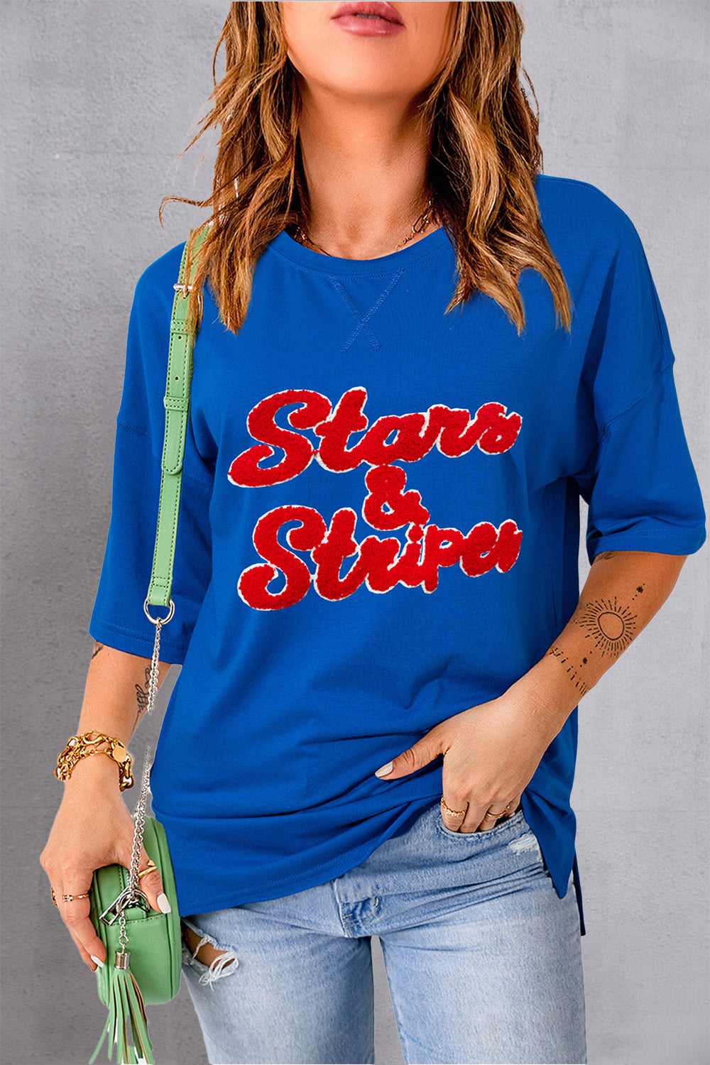STARS & STRIPES Round Neck Short Sleeve T-Shirt