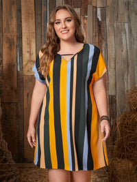 Plus Size Striped Short Sleeve Mini Dress