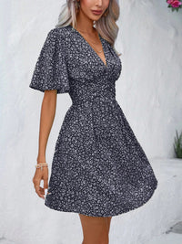 Printed Half Sleeve V-Neck Mini Dress