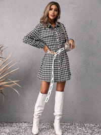 Ivy Lane Pocketed Plaid Long Sleeve Mini Dress